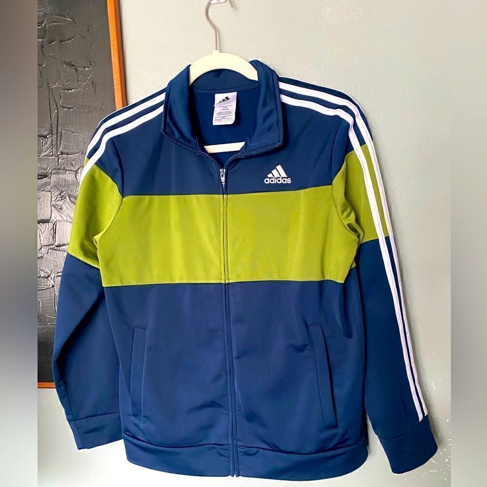 Adidas zip up athletic jacket boys L(14/16) navy/green